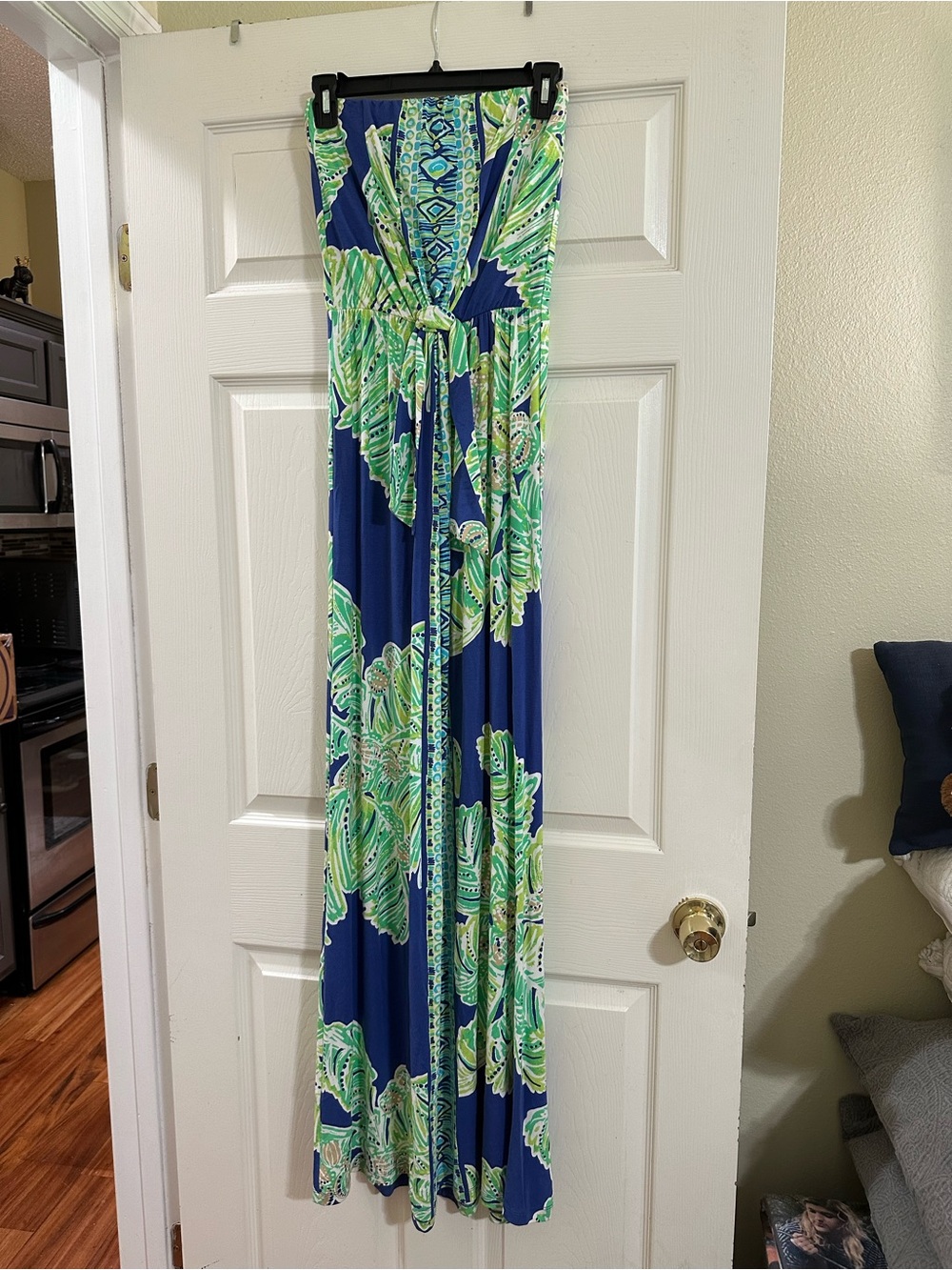 Lily Pulitzer Blue & Green Strapless Maxi Dress